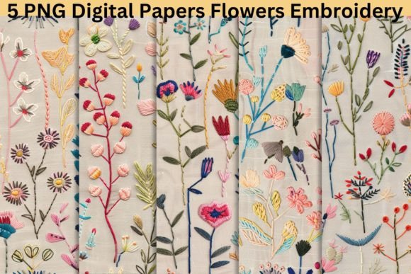 5 Seamless Pattern Embroidery Wildflower