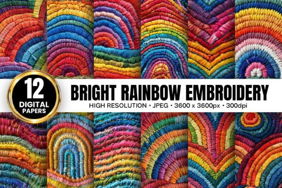 Bright Rainbow Embroidery Digital Papers