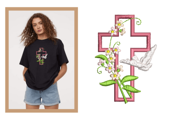 Cross with Flowers Embroidery Designs