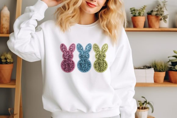 Easter Day Bunny Sequin Faux Embroidery