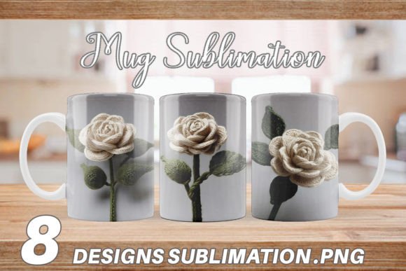 Mug White Rose Embroidery