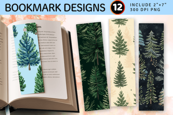 Pine Trees Embroidery PNG Bookmark Desig