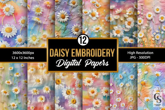 Spring Daisy Floral Embroidery Papers