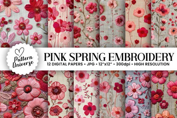Spring Hand Embroidery Digital Papers
